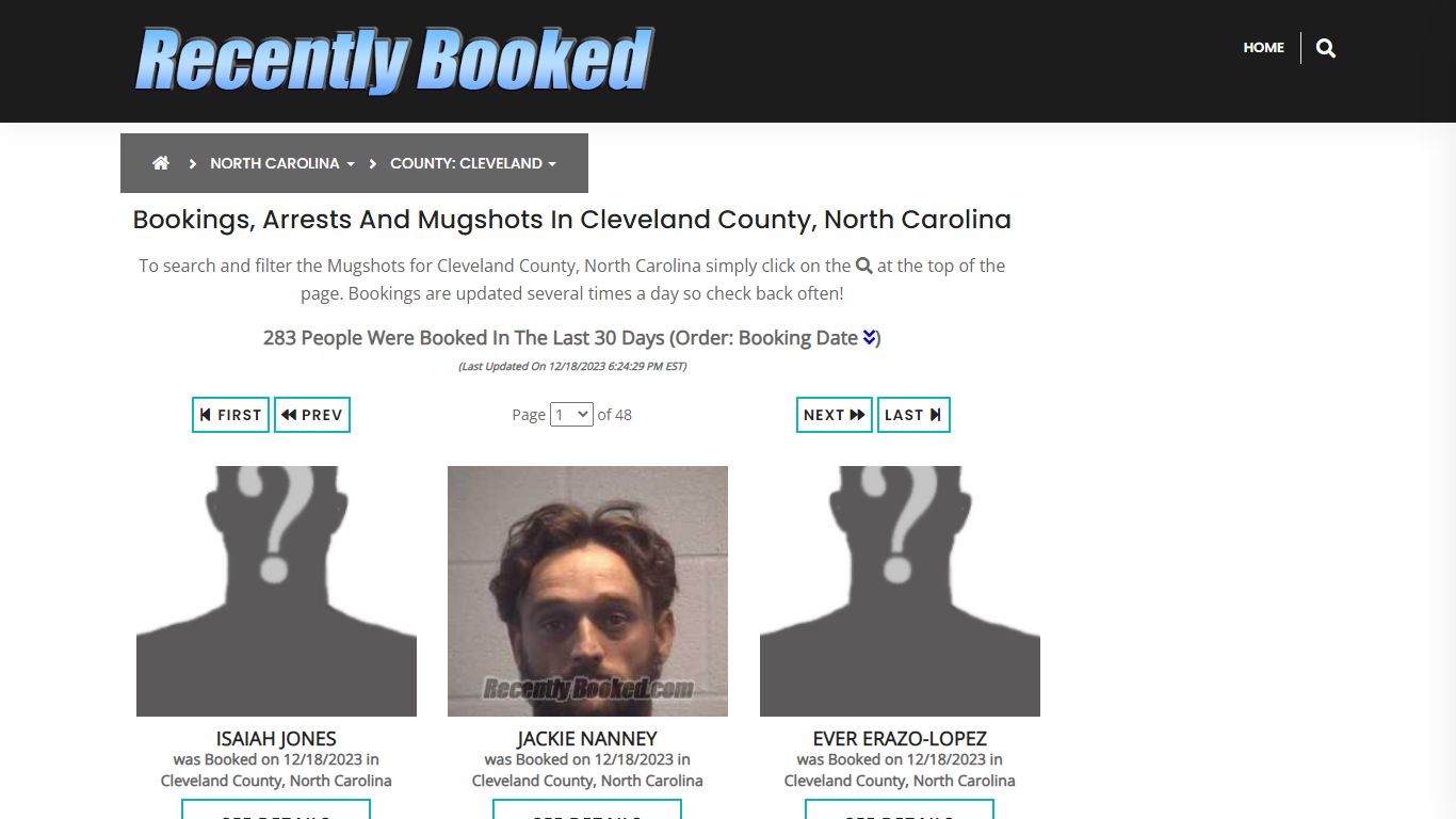 Bookings, Arrests and Mugshots in Cleveland County, North Carolina